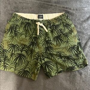 J. Crew Olive Leaf Print Swim Shorts